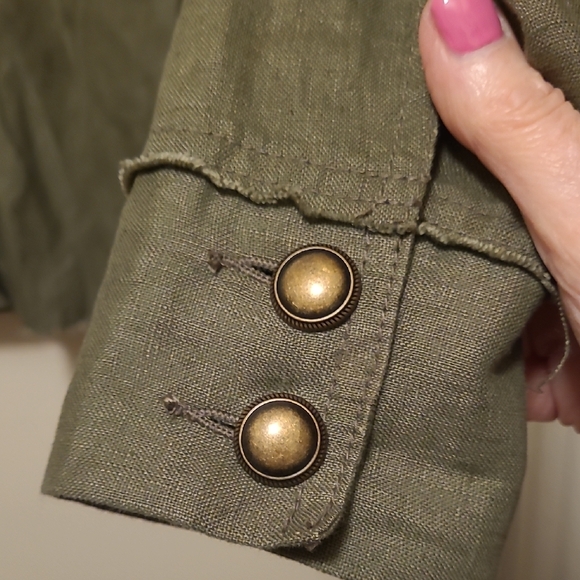 INC International Concept Army Green Linen Embellished Utility Jacket - Picture 7 of 10